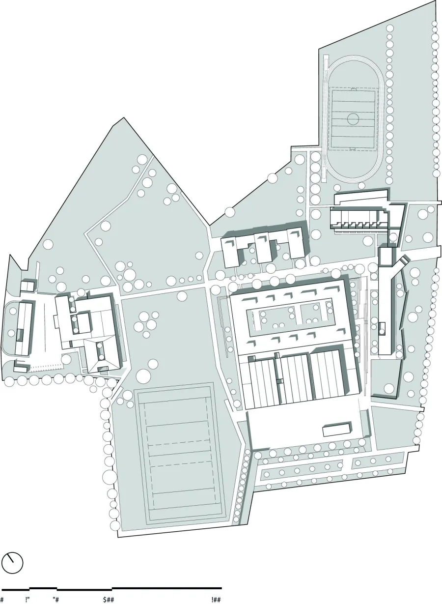 Plan général 1. bâtiment d’accueil 2. Enseignement 3. Ateliers enseignement technique 4. internat 5. Restauration 6. logements de fonction