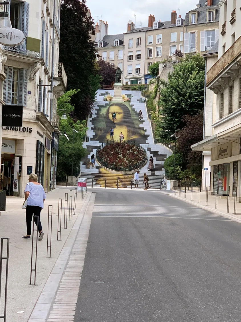 Construit au XIXe siècle, l’escalier Denis-Papin (l’inventeur de la machine à vapeur) relie la ville haute et la ville basse de Blois. Il compte  cent-vingt marches, interrompues par quatre paliers. D’avril à octobre 2019, pour célébrer le 20e anniversaire de l’inscription du Val-de-Loire au patrimoine mondial et en hommage à Léonard de Vinci, ses contremarches ont été décorées du célèbre tableau de la Joconde.